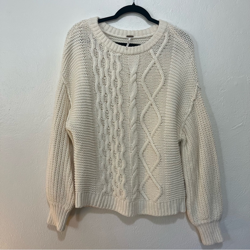Free People Cozy Cream Cable Knit Sweater